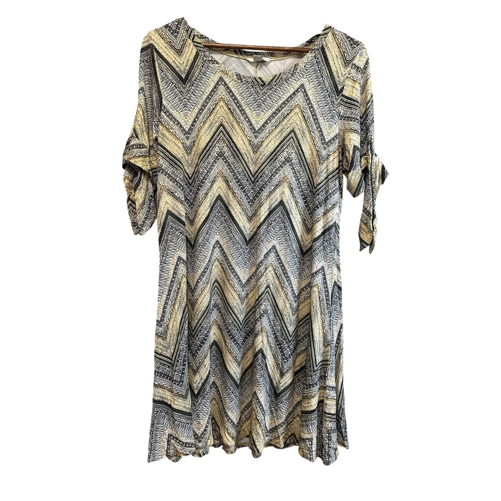 EST. 1946 Women's Chevron Print Dress Casual Tie Sleeve Knee Length -‎ L
